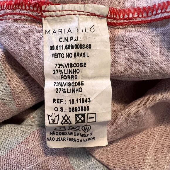 Maria Filo Womens Dress Medium Mini Red Linen Blend Pocket Cottage Floral Beachy - Picture 8 of 8